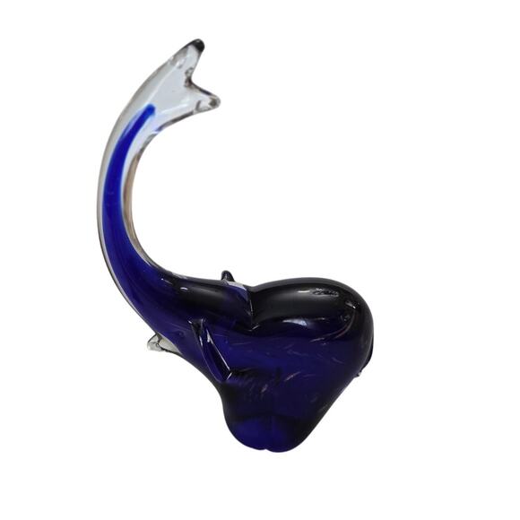 Art Glass Large Blue Elephant Trunk Up Gold Dust Paper weight - Picture 1 of 9